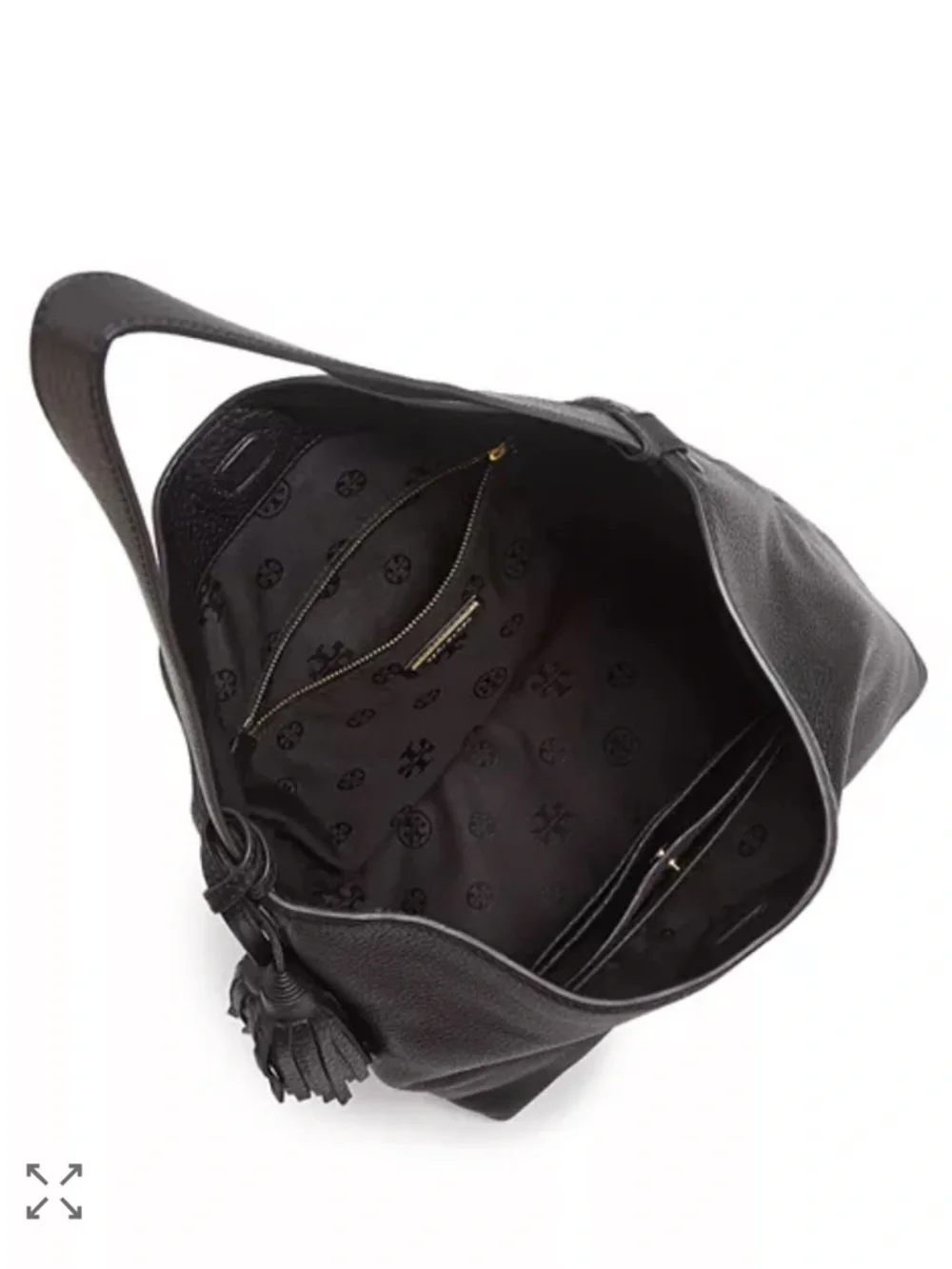 Tory Burch Thea Black Pebbled Leather Tassel Hobo Shoulder Bag!